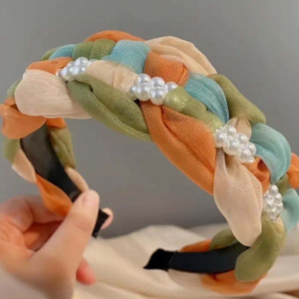 New handmade boutique braided flexible peal wide headband